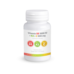 Vitamín D3 1000 IU + K2 + C 500 mg - kombinace 3 vitamínů pro účinnou podporu imunitního, pohybového a kardiovaskulárního systému