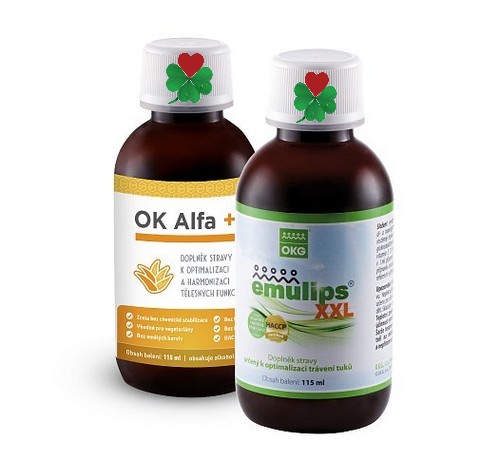 OKG OK Alfa+ Emulips XXL - sada harmonie trávení větší balení ( sada obsahuje 1 ks OK Alfa+ 115 ml, 1 ks Emulips XXL 115 ml )