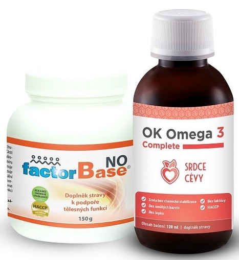 OKG Factor Base NO + Omega 3 Complete | Sada doplňků stravy pro podporu kardiovaskulární soustavy - srdce, cévy, žíly, krev...