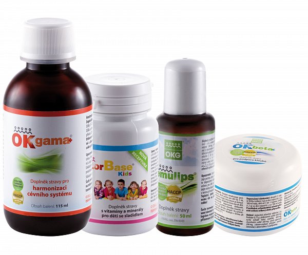 OKG Kids Pack ( Factor Base Kids 60 tbl, Emulips 50 ml, OK Beta+ 150 g, OK Gama+ 115 ml. )